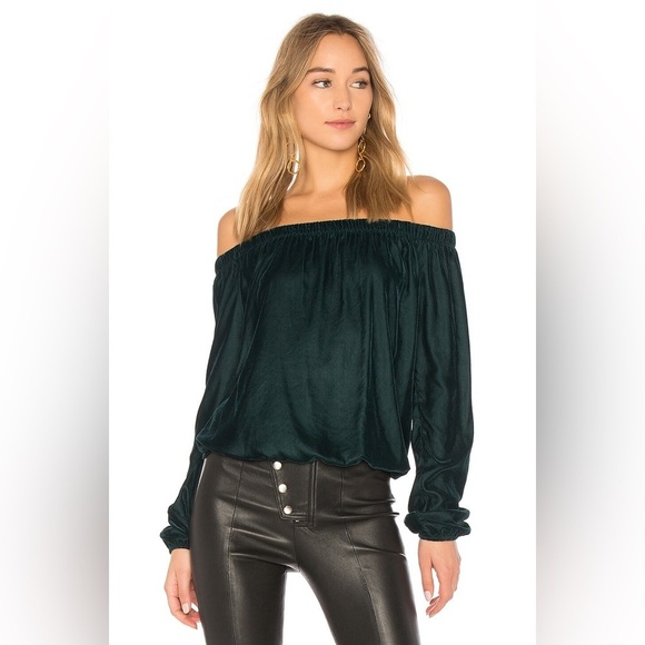 Bailey/44 Children Of The Lilith Off-The-Shoulder Velvet Blouse Pine Green XS - Picture 1 of 9